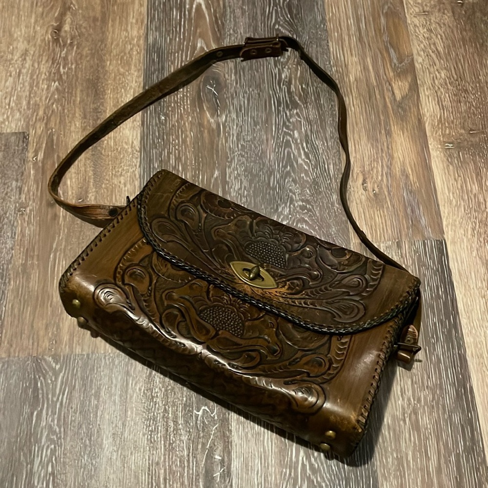 Vintage hand-stamped patchwork pattered purse.